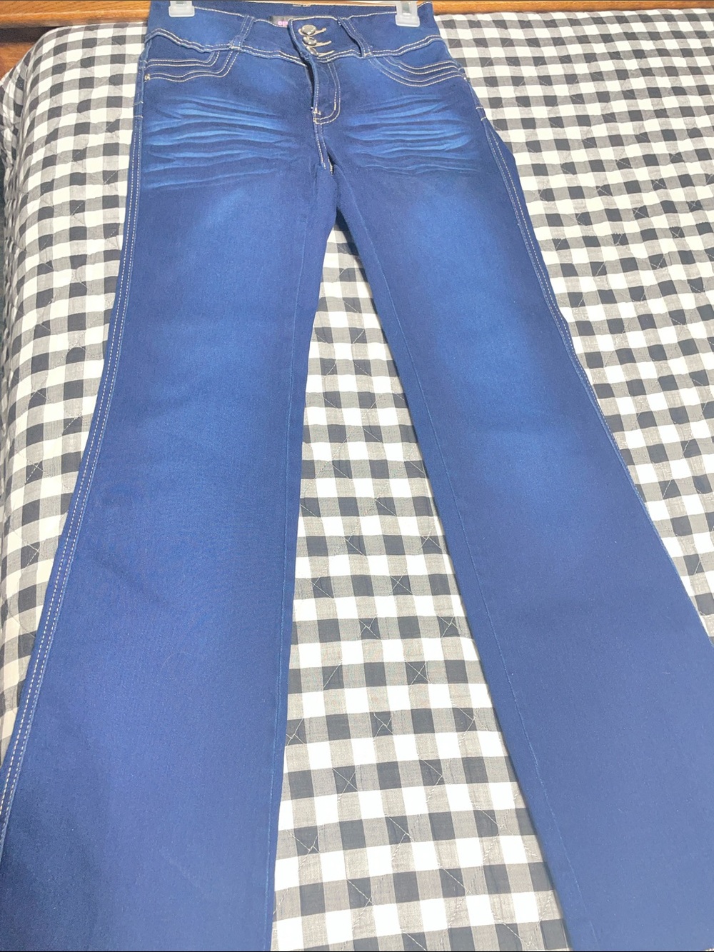 Women's Indigo Flared Jeans with Subtle Whiskering size 7